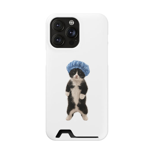 Cute Cat in Shower Cap Slim Phone Case with Card Holder