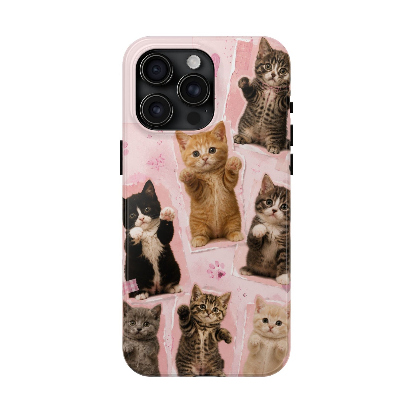 Cute Kittens Tough Phone Case — Pink Paw Print Protective Phone Cover