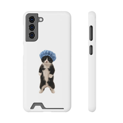Cute Cat in Shower Cap Slim Phone Case with Card Holder