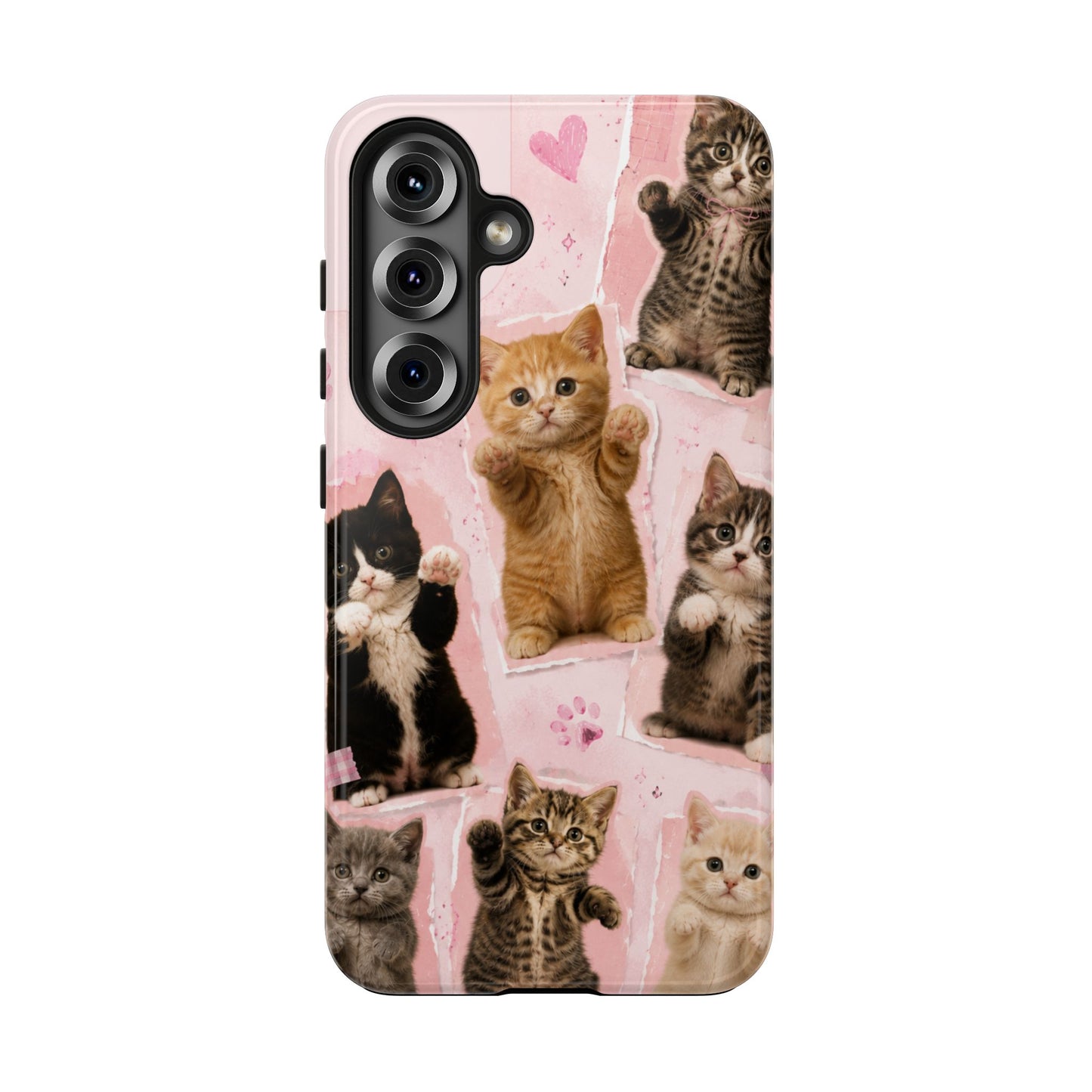 Cute Kittens Tough Phone Case — Pink Paw Print Protective Phone Cover