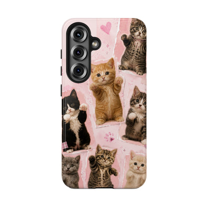 Cute Kittens Tough Phone Case — Pink Paw Print Protective Phone Cover