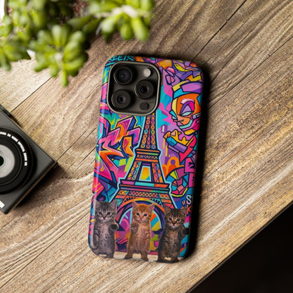 Cat Graffiti Eiffel Phone Case — Colorful Urban Parisian iPhone Cover