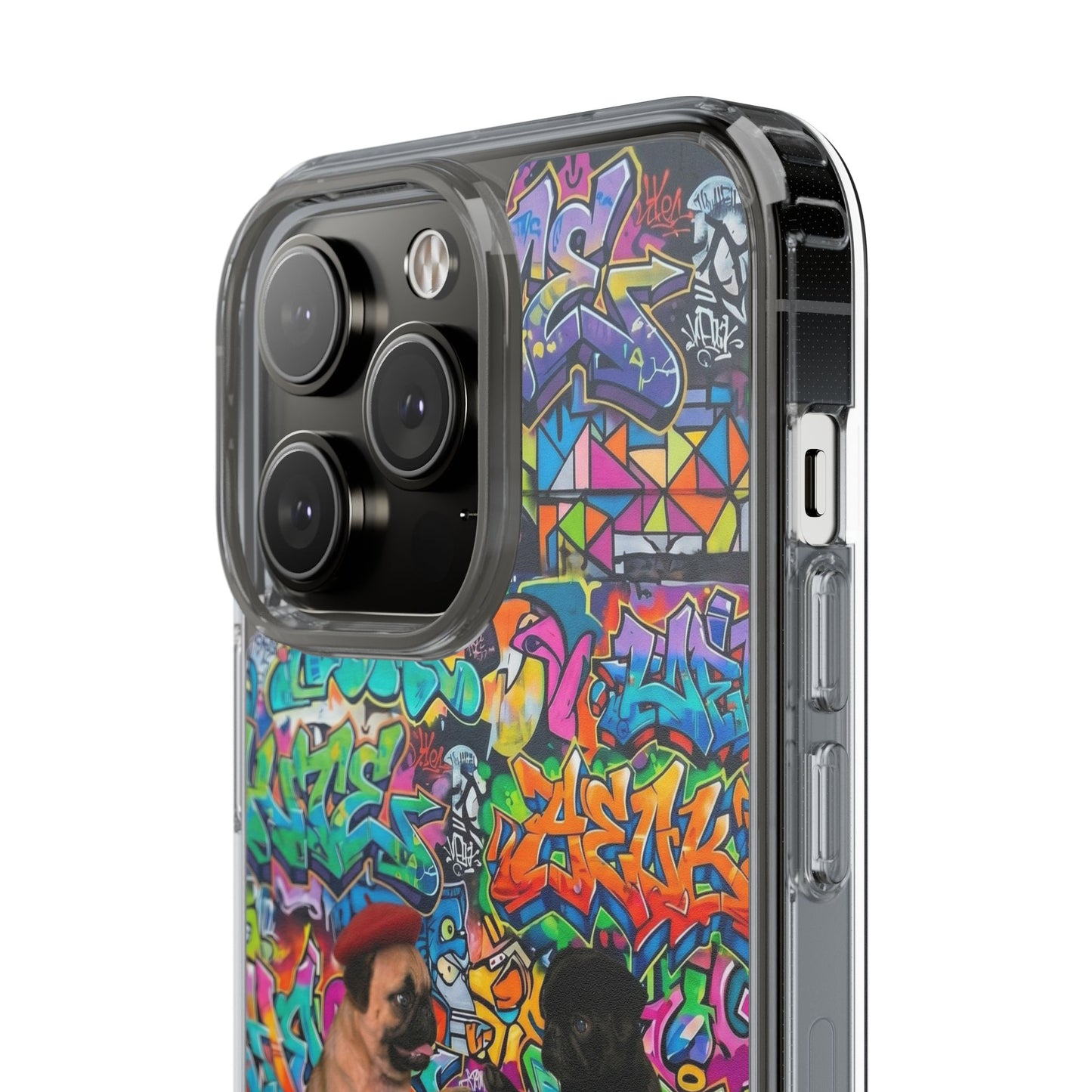 Clear Phone Case — Colorful Graffiti Pugs Design