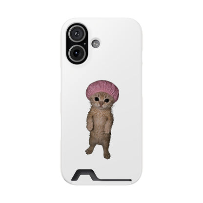 Cute Standing Kitten Cat Shower Cap  Phone Case with Card Holder
