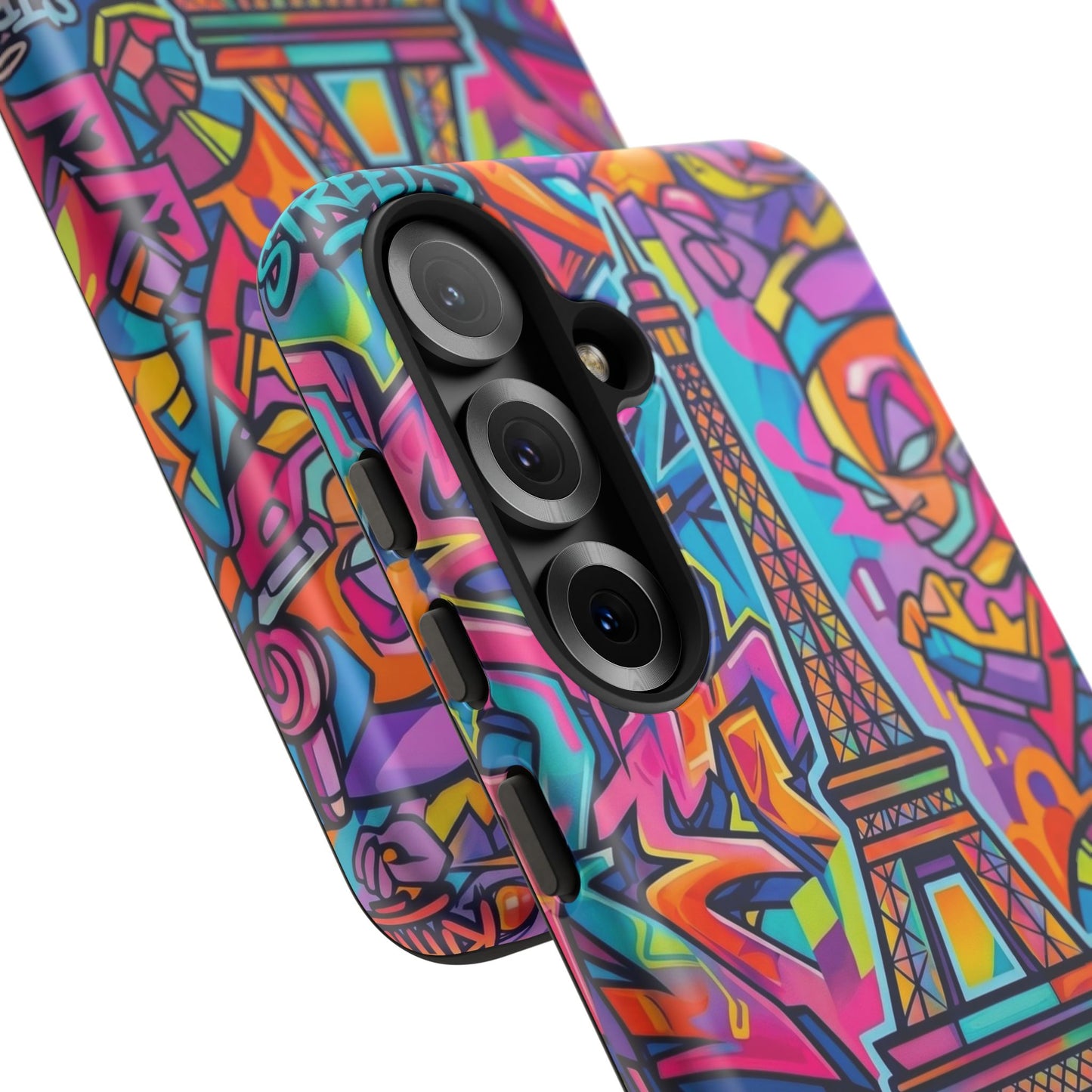Cat Graffiti Eiffel Phone Case — Colorful Urban Parisian iPhone Cover