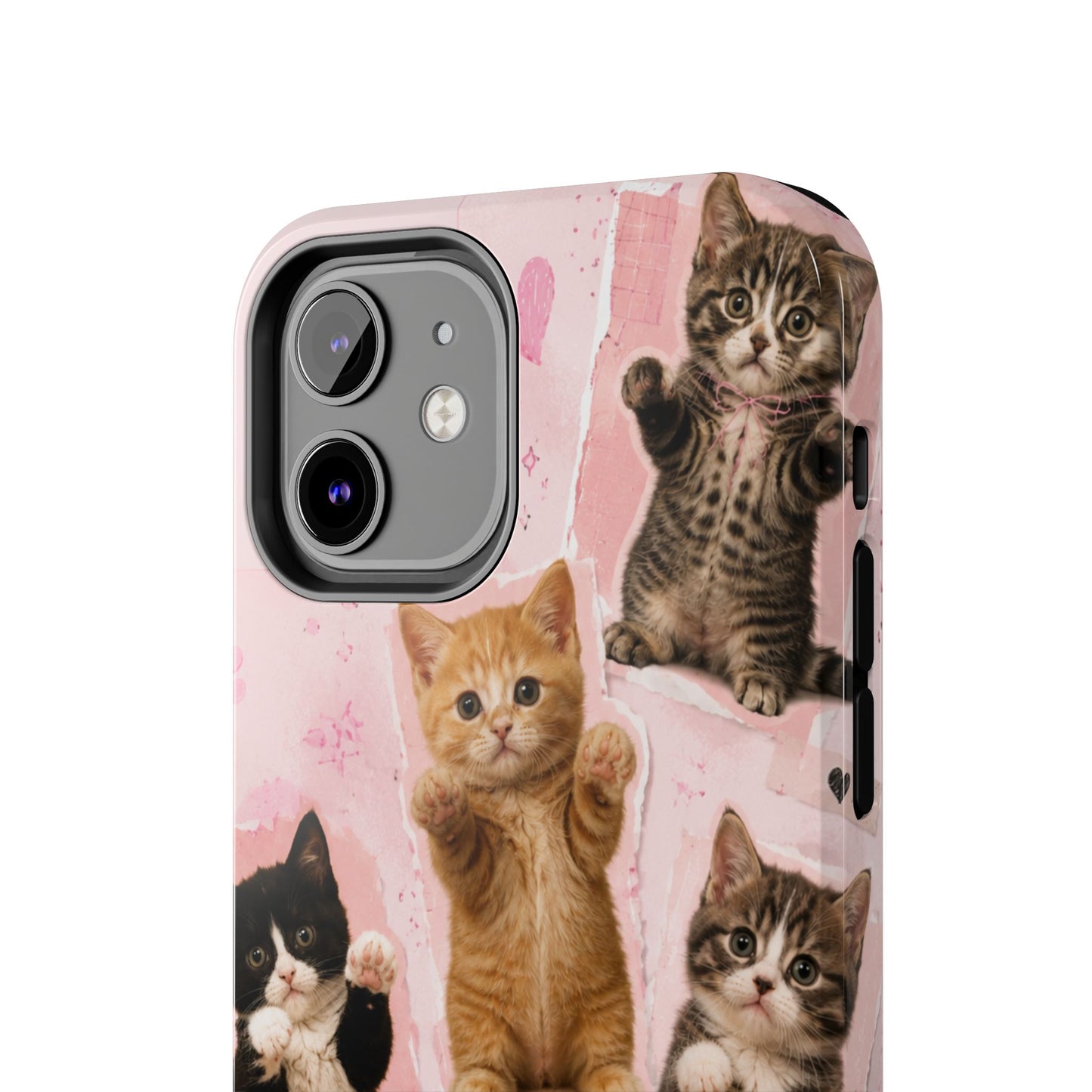 Cute Kittens Tough Phone Case — Pink Paw Print Protective Phone Cover