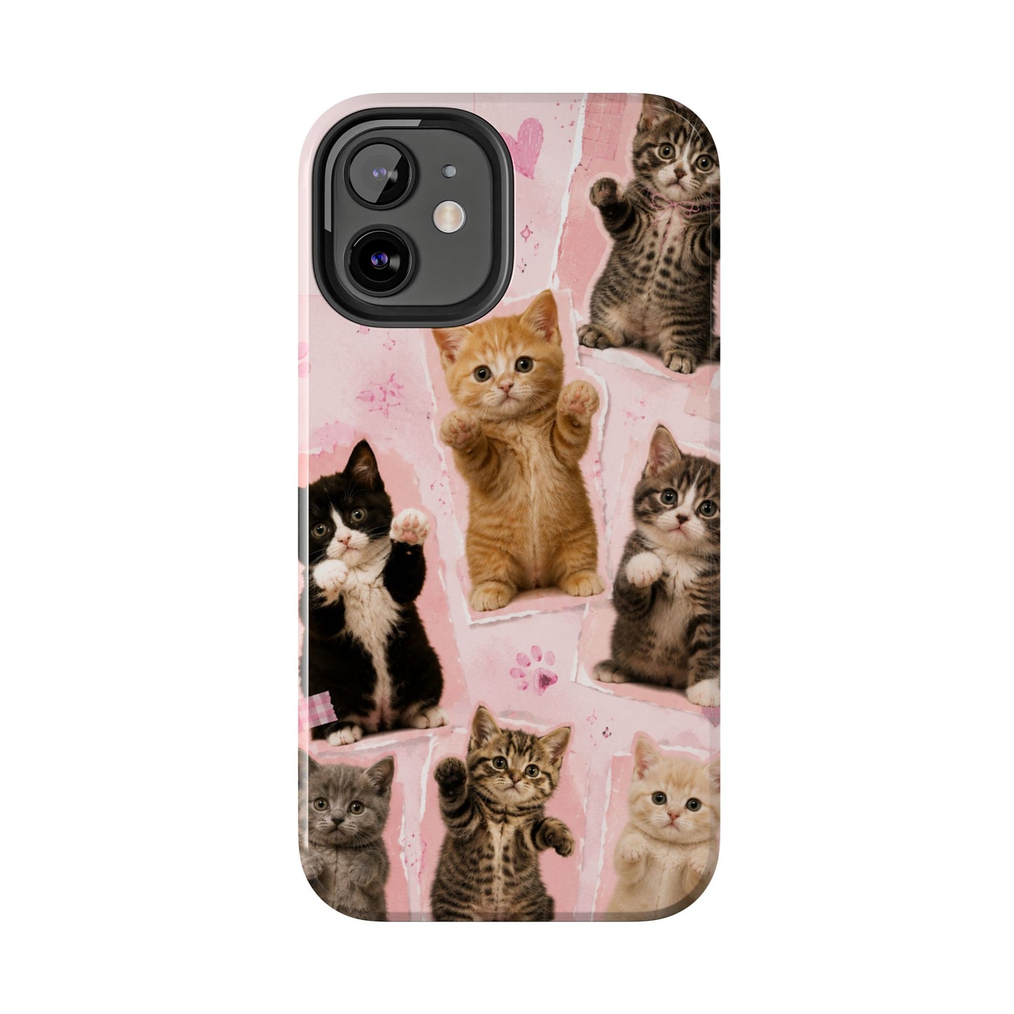 Cute Kittens Tough Phone Case — Pink Paw Print Protective Phone Cover