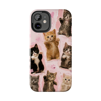 Cute Kittens Tough Phone Case — Pink Paw Print Protective Phone Cover