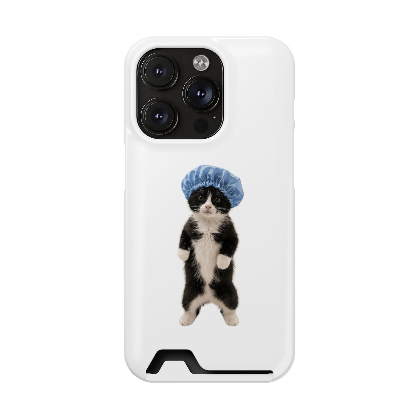 Cute Cat in Shower Cap Slim Phone Case with Card Holder