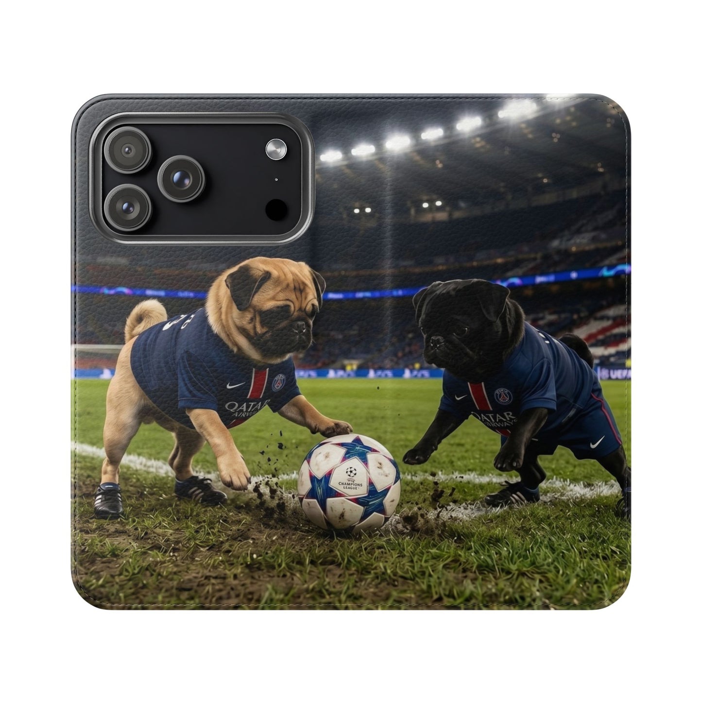 Flip Phone Case — Cute Soccer Pugs Design Wallet Cover