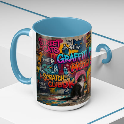 Graffiti Meow Squad Accent Coffee Mug — Cute Kittens ‘Purr-ject’ Street Art Design (11/15oz)