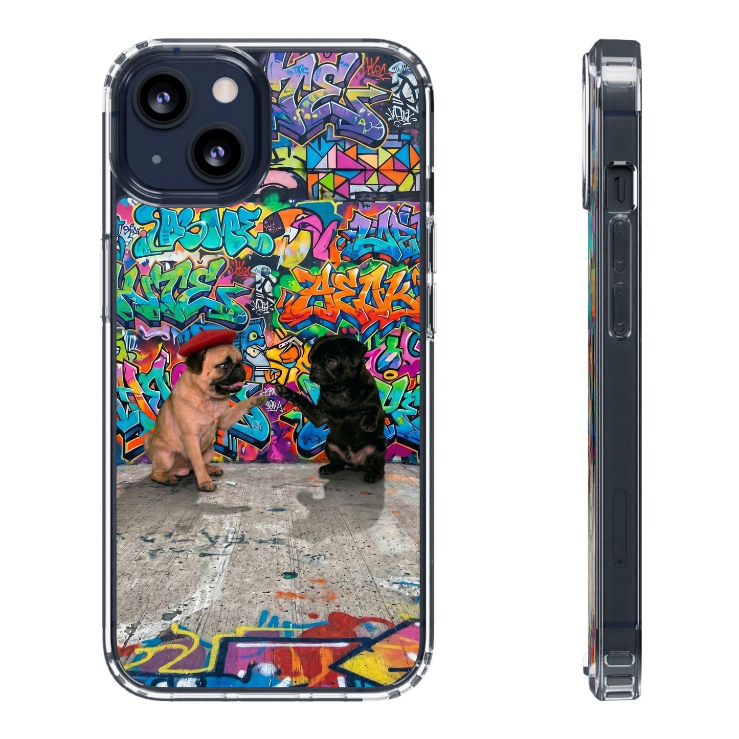 Clear Phone Case — Colorful Graffiti Pugs Design