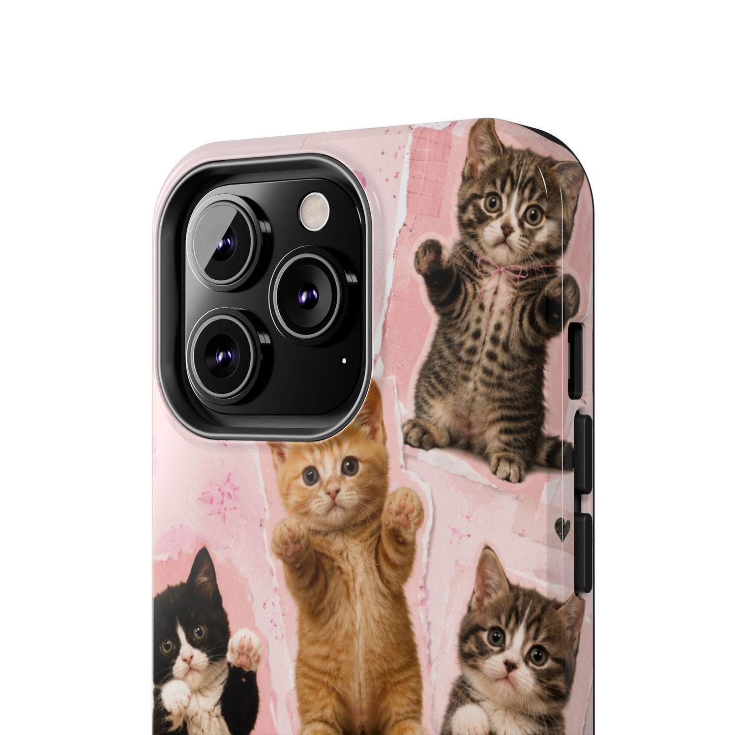 Cute Kittens Tough Phone Case — Pink Paw Print Protective Phone Cover