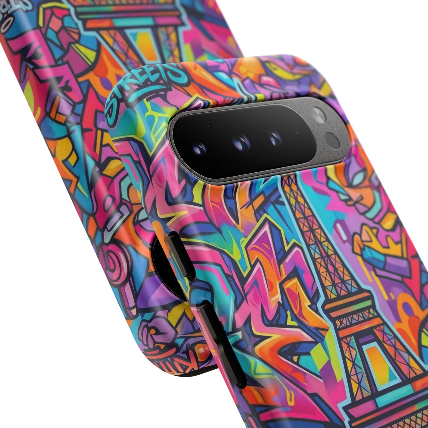 Cat Graffiti Eiffel Phone Case — Colorful Urban Parisian iPhone Cover