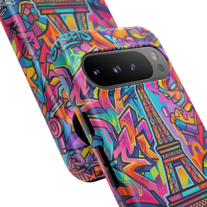Cat Graffiti Eiffel Phone Case — Colorful Urban Parisian iPhone Cover