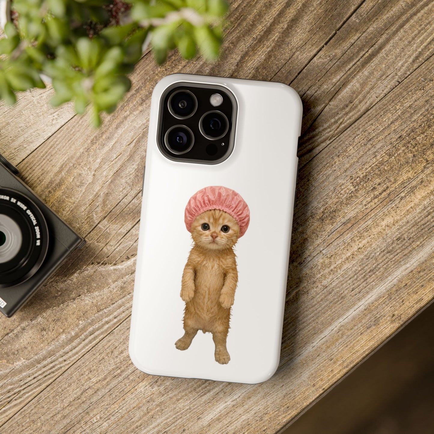Cute Kitten in Shower Cap Magnetic Impact-Resistant Phone Case