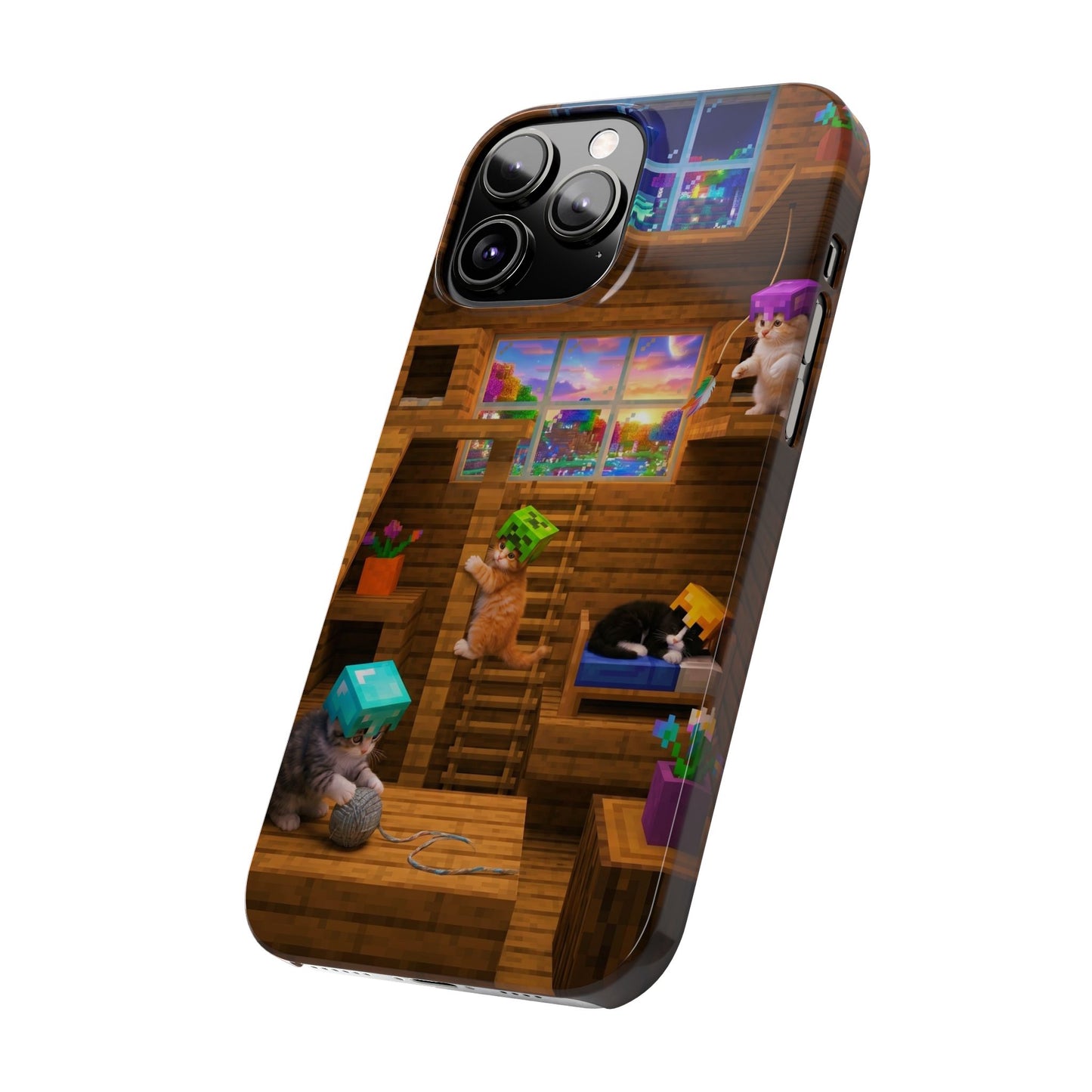 Minecraft Cozy Treehouse Slim Phone Case — Gamer Pixel Cabin Design