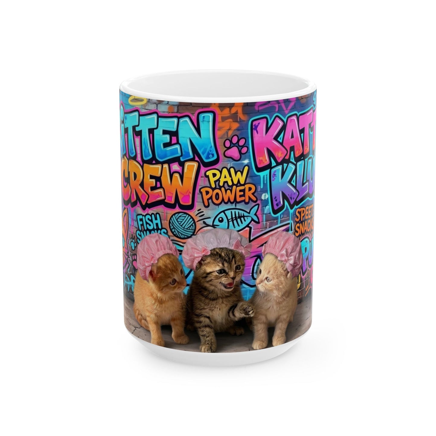 Kitten Crew Ceramic Mug — Colorful Street Art Cat Design (11oz/15oz)
