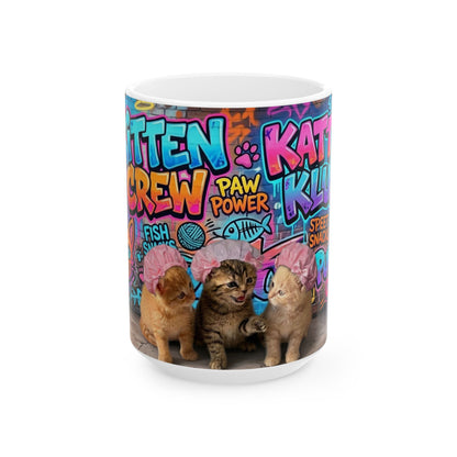Kitten Crew Ceramic Mug — Colorful Street Art Cat Design (11oz/15oz)