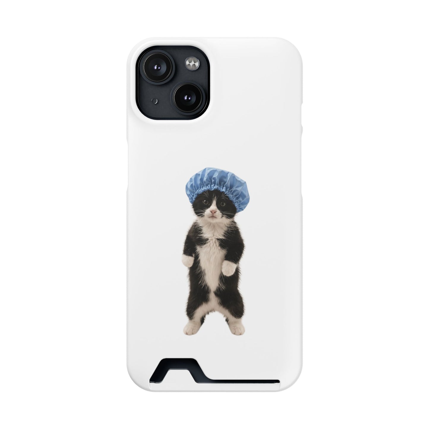 Cute Cat in Shower Cap Slim Phone Case with Card Holder