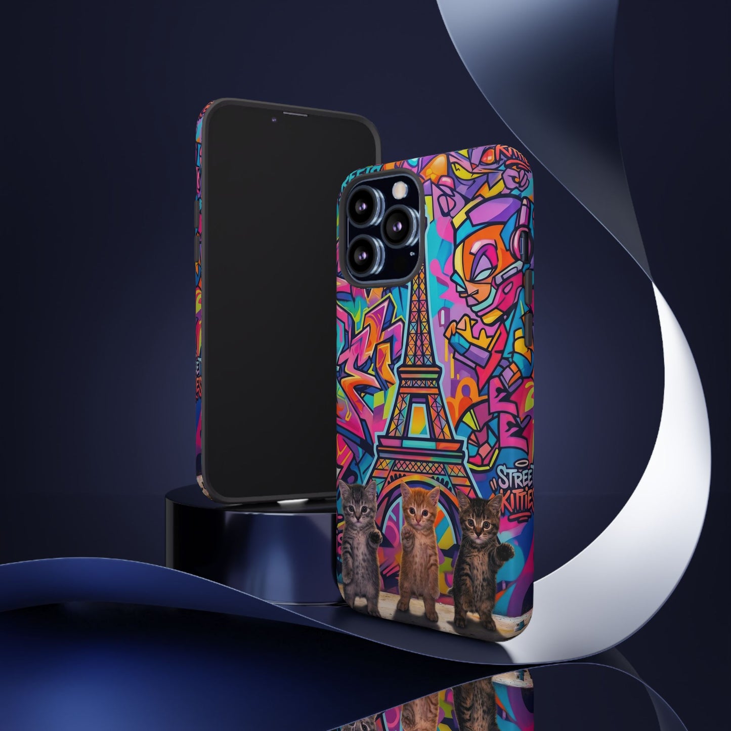 Cat Graffiti Eiffel Phone Case — Colorful Urban Parisian iPhone Cover