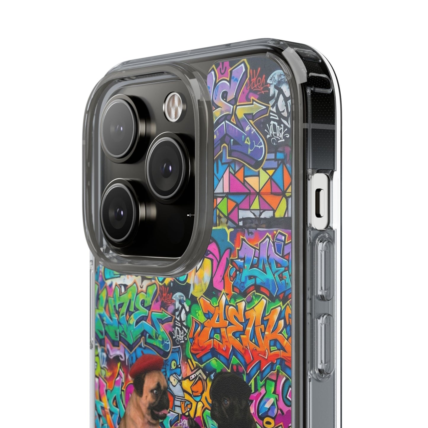 Clear Phone Case — Colorful Graffiti Pugs Design