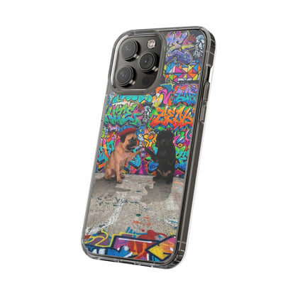 Clear Phone Case — Colorful Graffiti Pugs Design