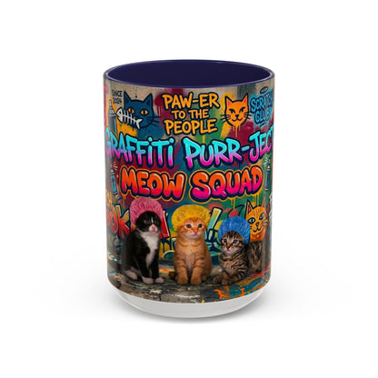 Graffiti Meow Squad Accent Coffee Mug — Cute Kittens ‘Purr-ject’ Street Art Design (11/15oz)