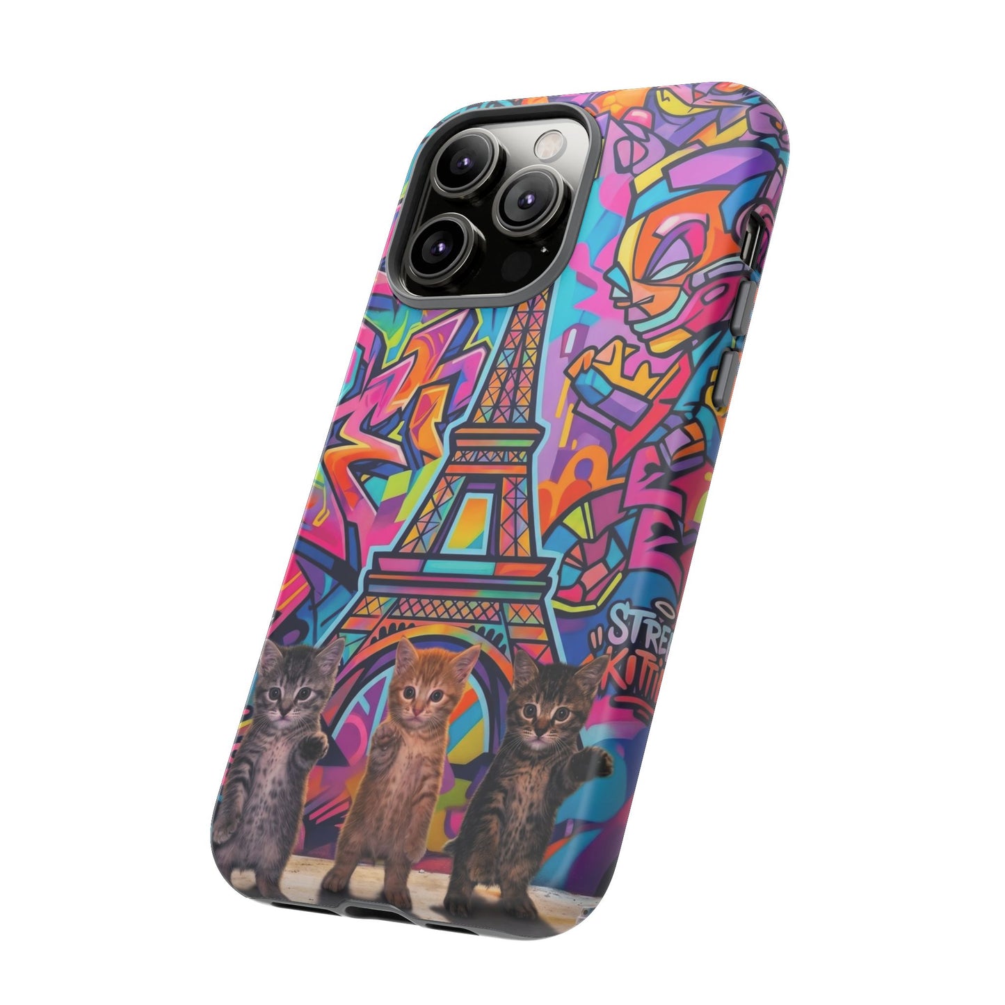 Cat Graffiti Eiffel Phone Case — Colorful Urban Parisian iPhone Cover