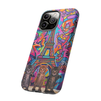 Cat Graffiti Eiffel Phone Case — Colorful Urban Parisian iPhone Cover