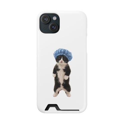 Cute Cat in Shower Cap Slim Phone Case with Card Holder