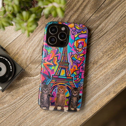 Cat Graffiti Eiffel Phone Case — Colorful Urban Parisian iPhone Cover