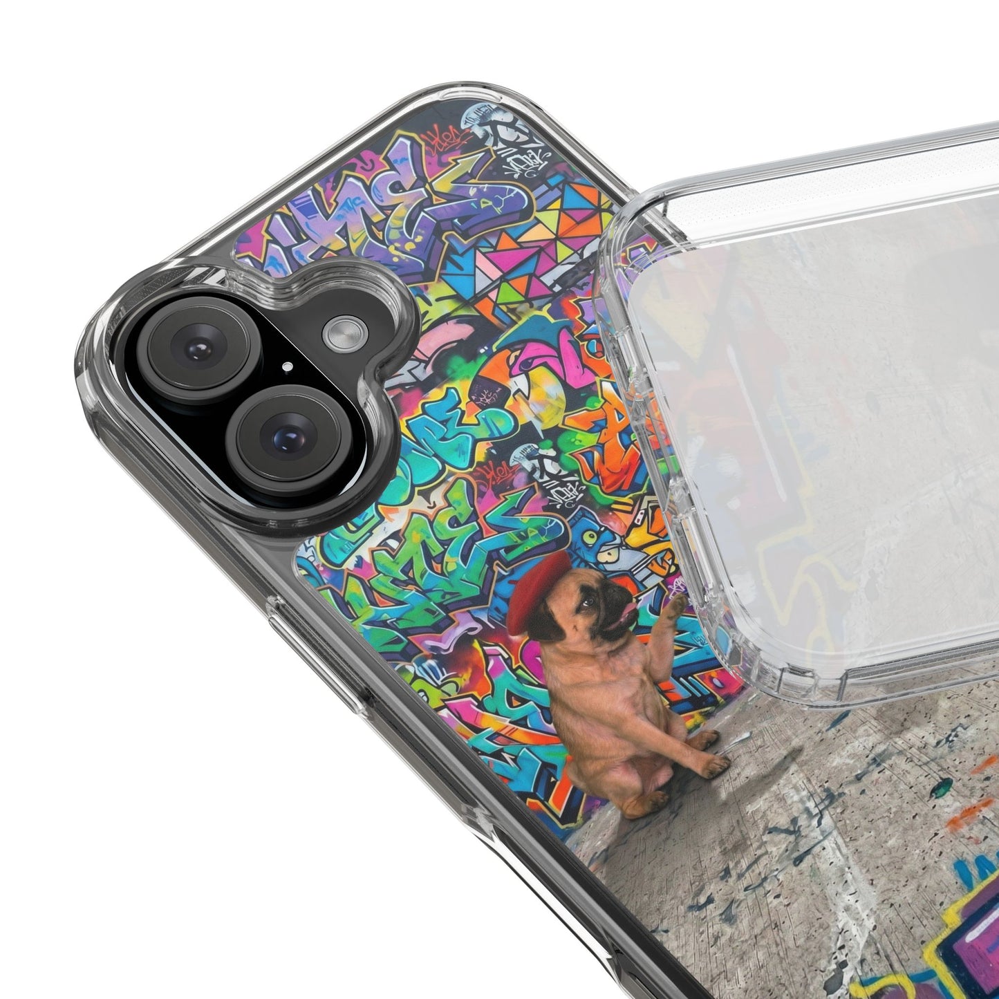 Clear Phone Case — Colorful Graffiti Pugs Design