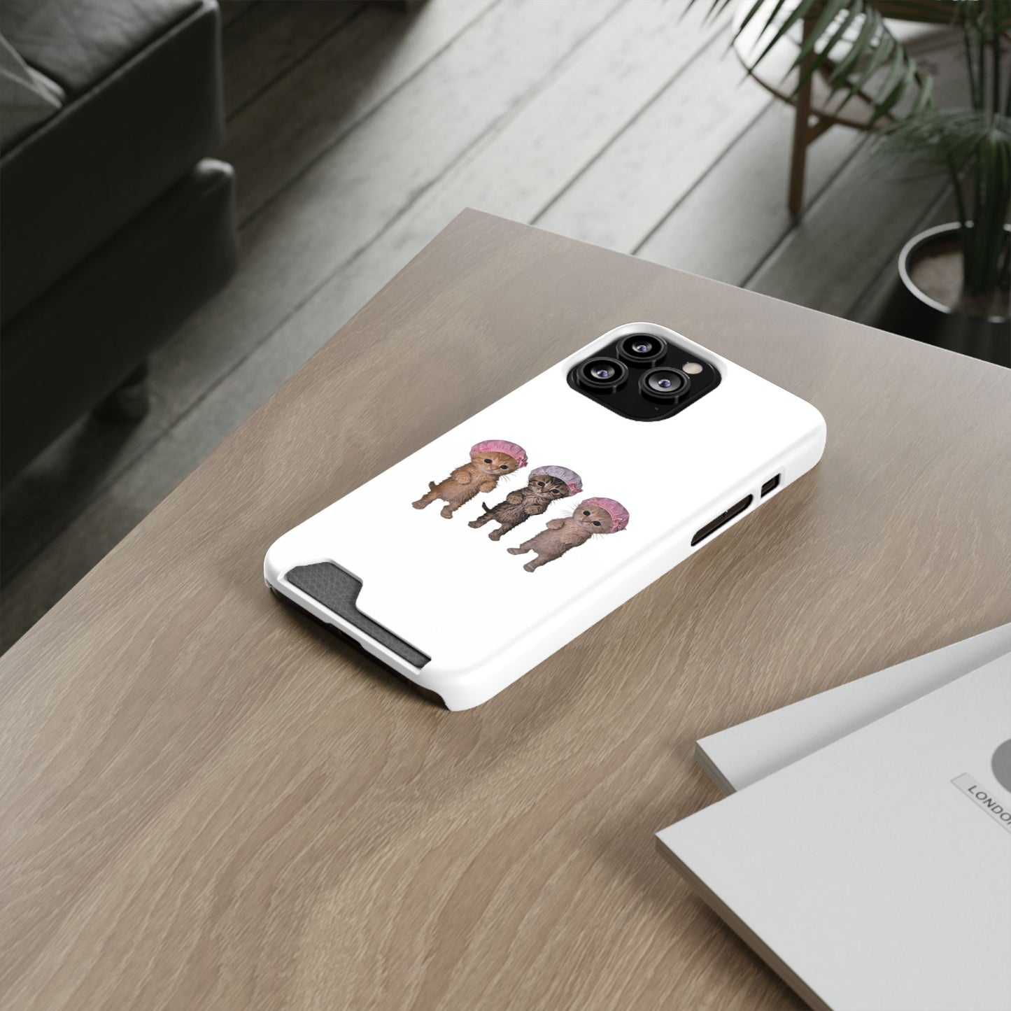 Cute Three Kittens Phone Case with Card Holder