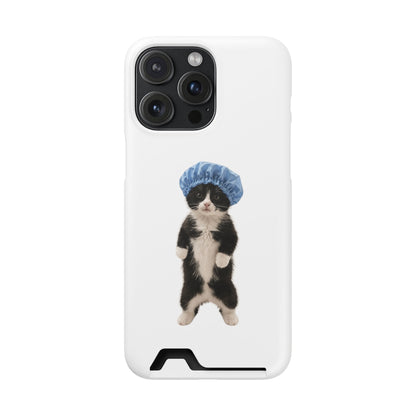 Cute Cat in Shower Cap Slim Phone Case with Card Holder