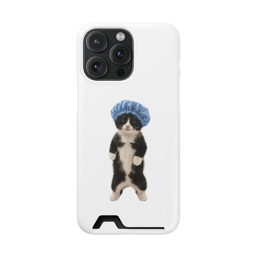 Cute Cat in Shower Cap Slim Phone Case with Card Holder