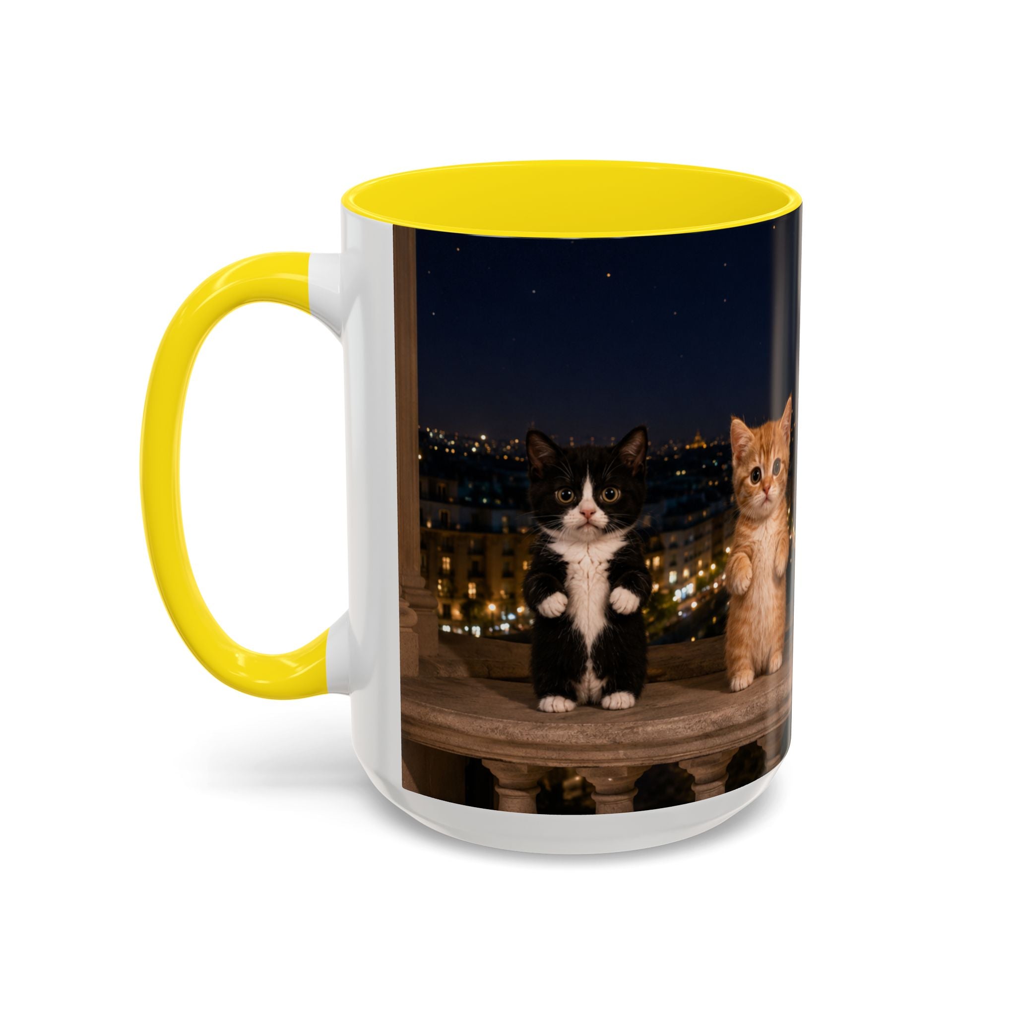 Paris Kittens Coffee Mug — Cute Cat Nightscape Accent Mug (11/15 oz)