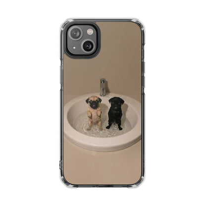 Clear Magnetic Phone Case – Cute Pups in Sink Photo Design