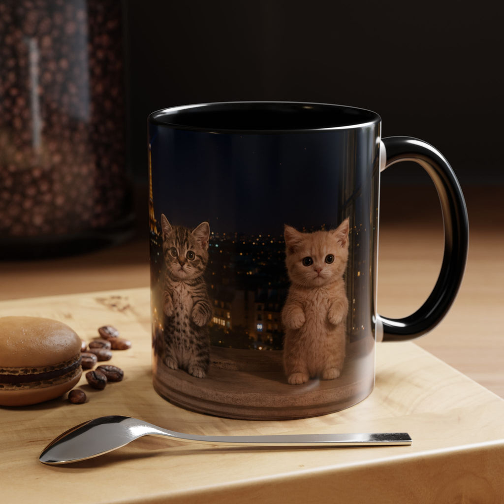 Paris Kittens Coffee Mug — Cute Cat Nightscape Accent Mug (11/15 oz)