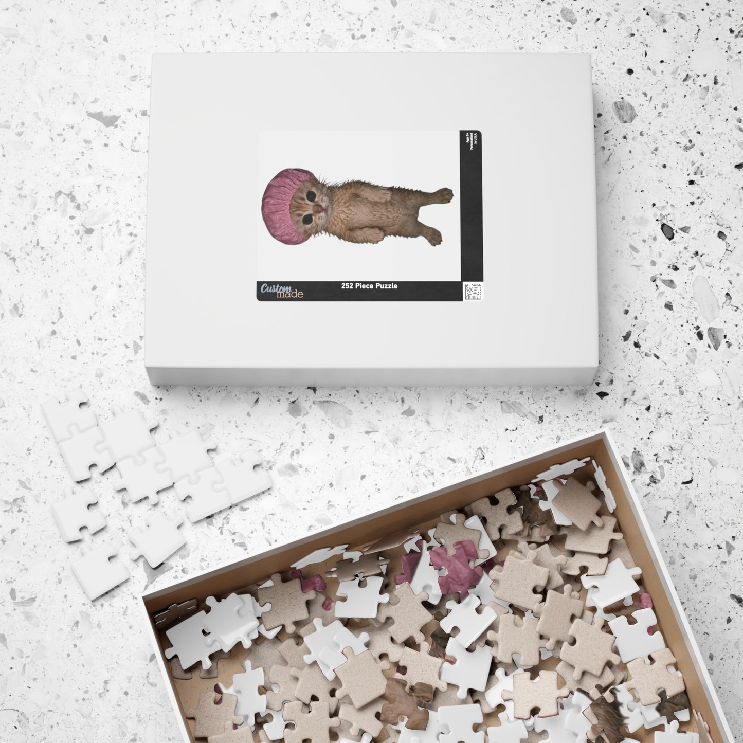 Cute Kitten in Pink Shower Cap Puzzle