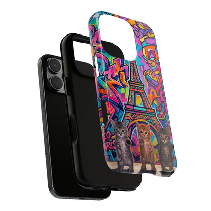 Cat Graffiti Eiffel Phone Case — Colorful Urban Parisian iPhone Cover
