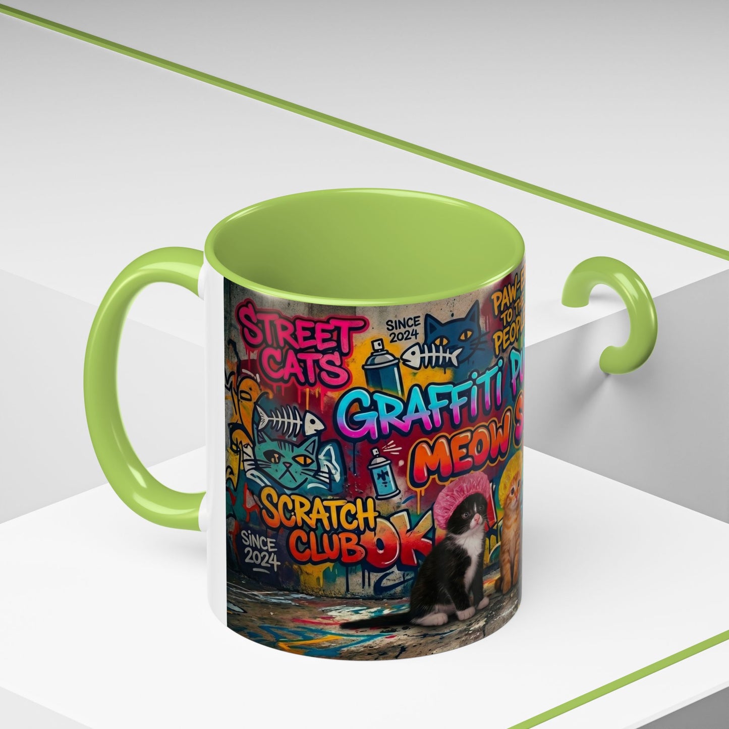 Graffiti Meow Squad Accent Coffee Mug — Cute Kittens ‘Purr-ject’ Street Art Design (11/15oz)