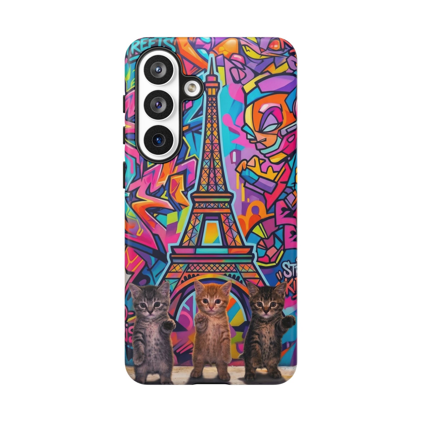 Cat Graffiti Eiffel Phone Case — Colorful Urban Parisian iPhone Cover