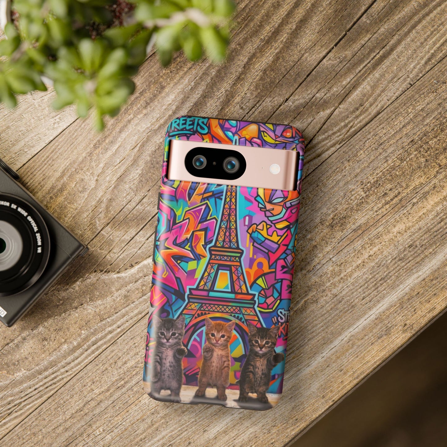Cat Graffiti Eiffel Phone Case — Colorful Urban Parisian iPhone Cover