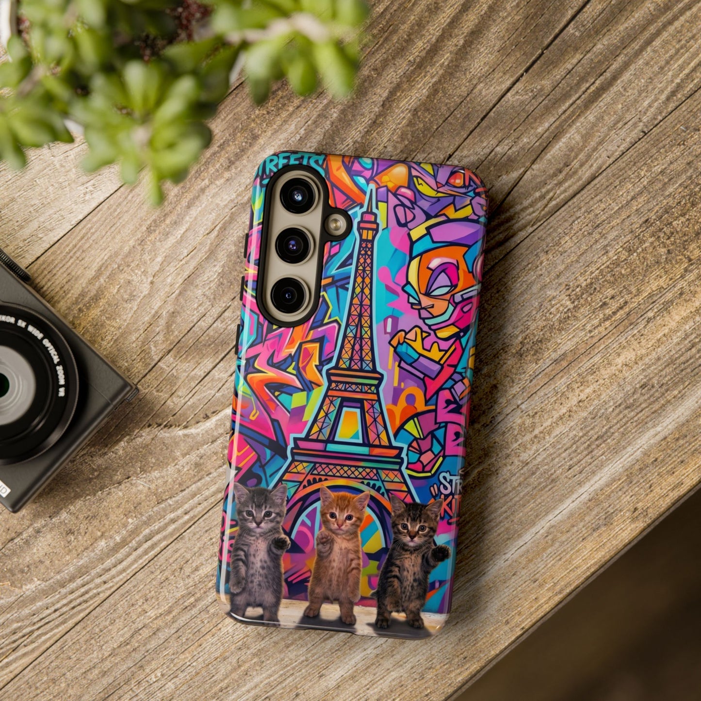 Cat Graffiti Eiffel Phone Case — Colorful Urban Parisian iPhone Cover