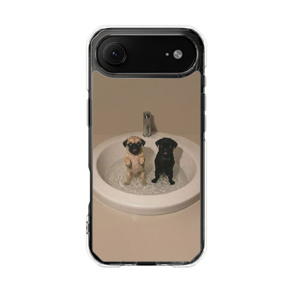 Clear Magnetic Phone Case – Cute Pups in Sink Photo Design