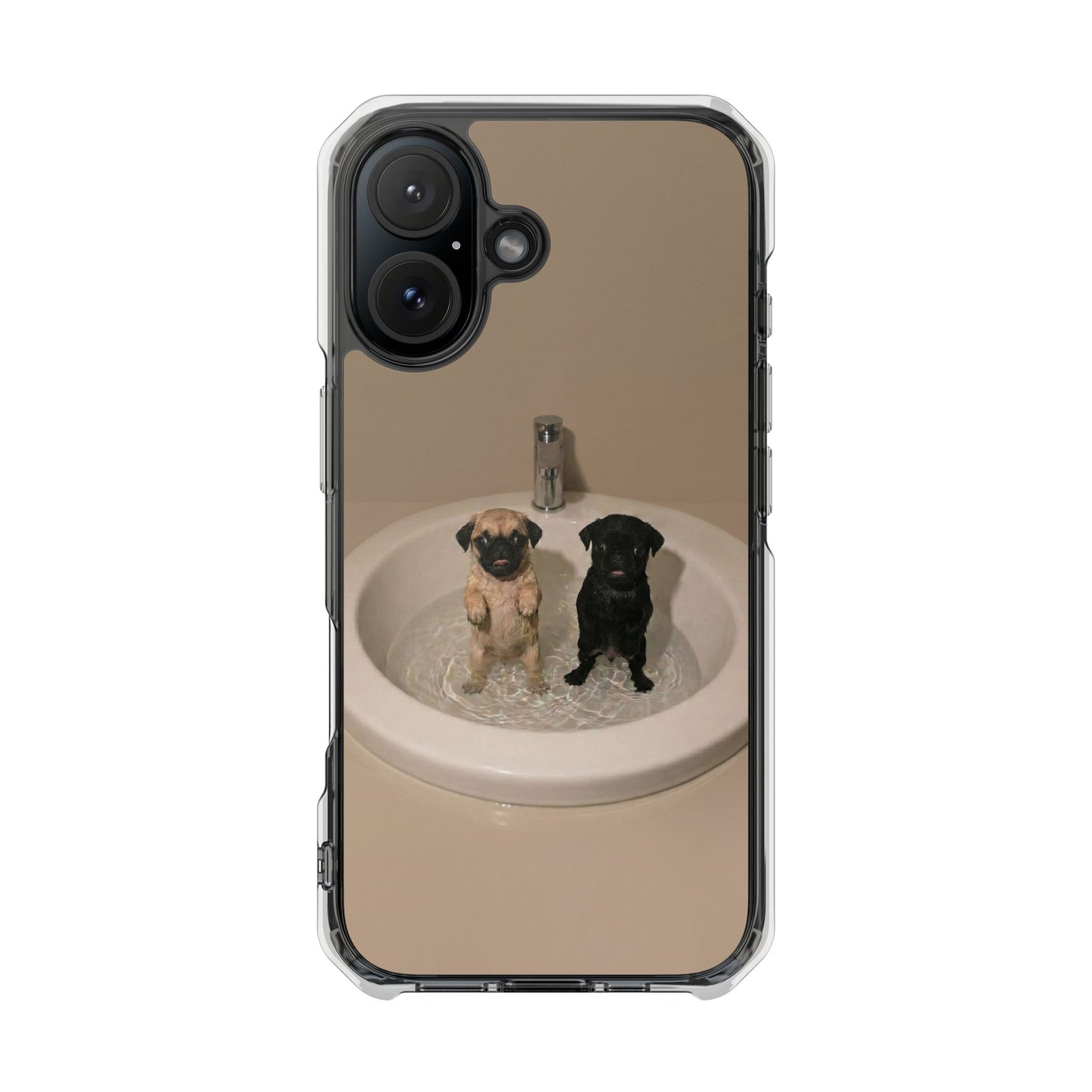 Clear Magnetic Phone Case – Cute Pups in Sink Photo Design