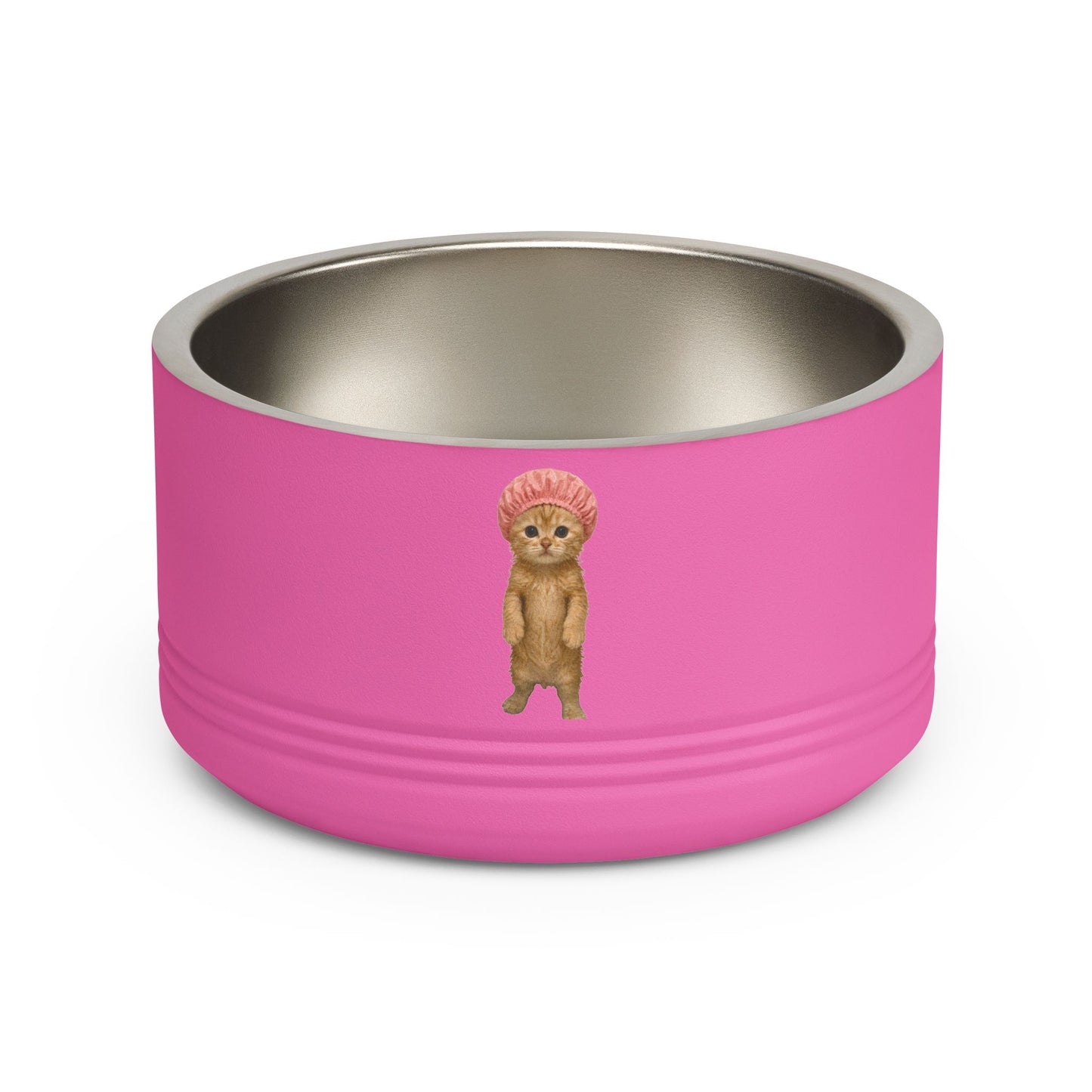 Cute Cat in Shower Cap Stainless Steel  Pet Bowl 18oz