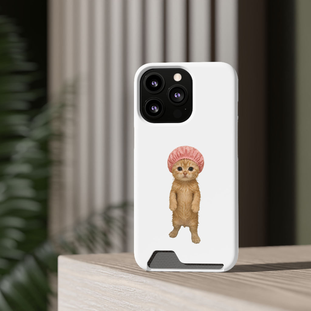 Cute Cat Shower Cap Phone Card Case