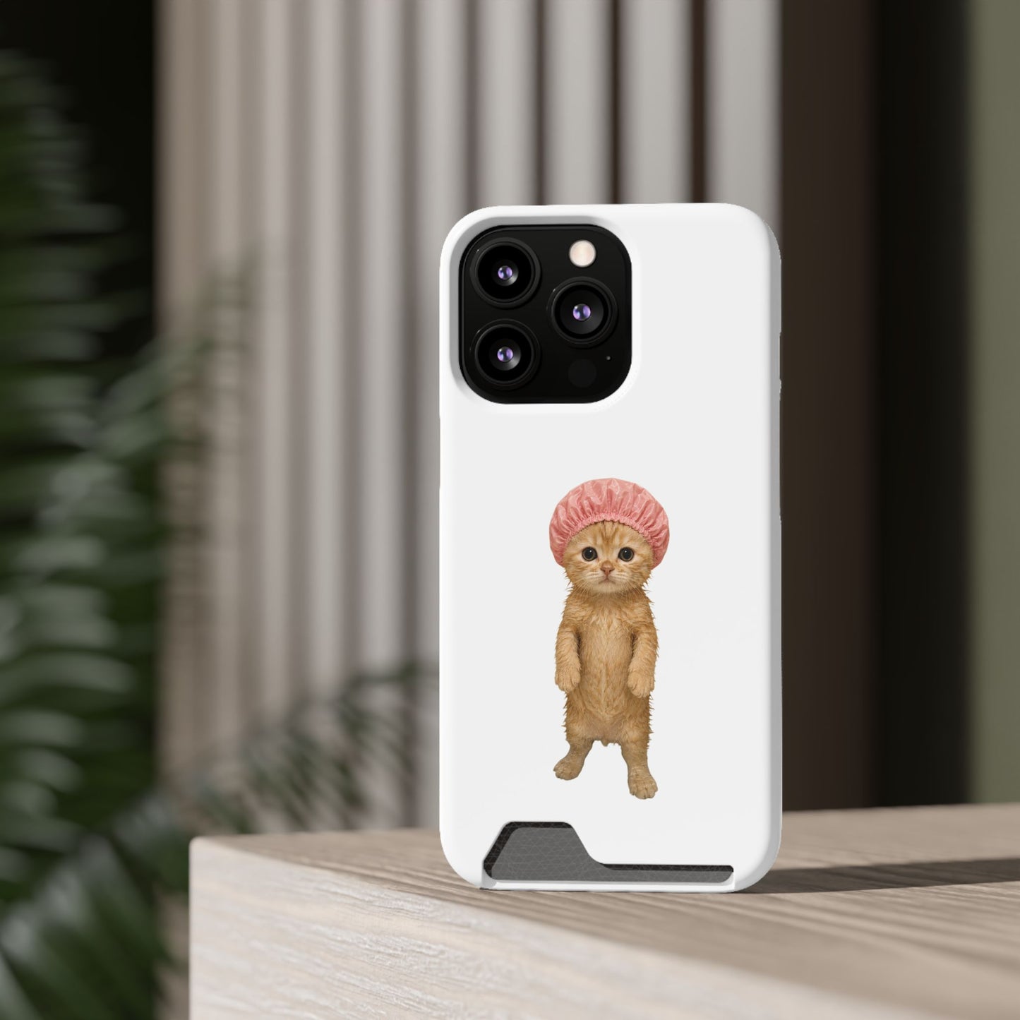 Cute Cat Shower Cap Phone Card Case